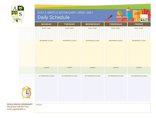 Block Schedule École Argyle Secondary